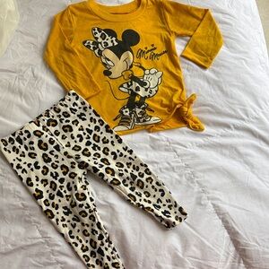 Disney Minnie Mouse Mustard Top and Leopard Leggings